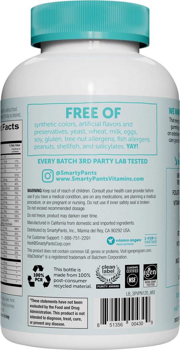 slide 5 of 8, SmartyPants Prenatal Multi & Omega-3 Fish Oil Gummy Vitamins with DHA & Folate - 120 ct, 120 ct