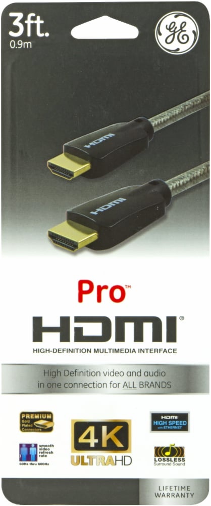 slide 1 of 1, GE Pro Premium High Speed HDMI Cable, 3-Foot, 3 ft