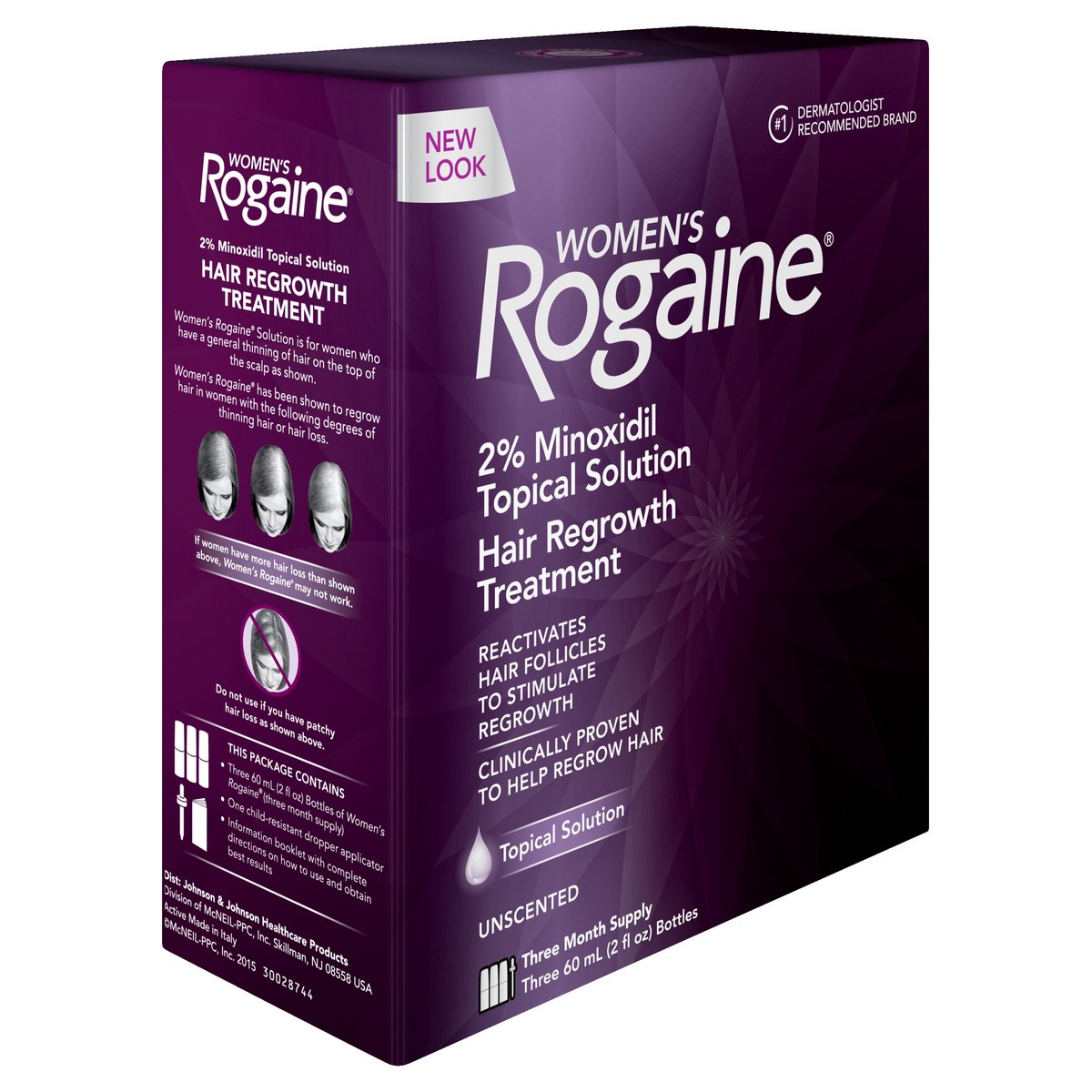 slide 2 of 5, Rogaine Women's Rogaine 2% Minoxidil Topical Solution for Thinning Hair, Topical Hair Loss Treatment for Women's Hair Regrowth, Unscented Minoxidil Liquid, 3-Month Supply, 3 x 2 fl. oz, 6 fl oz