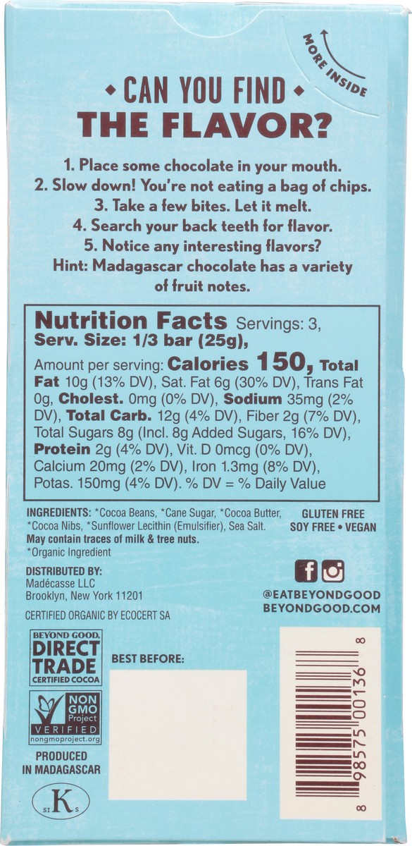 slide 12 of 13, Beyond Good 63% Cocoa Madagascar Sea Salt & Nibs Single Origin Chocolate 2.64 oz, 2.64 oz