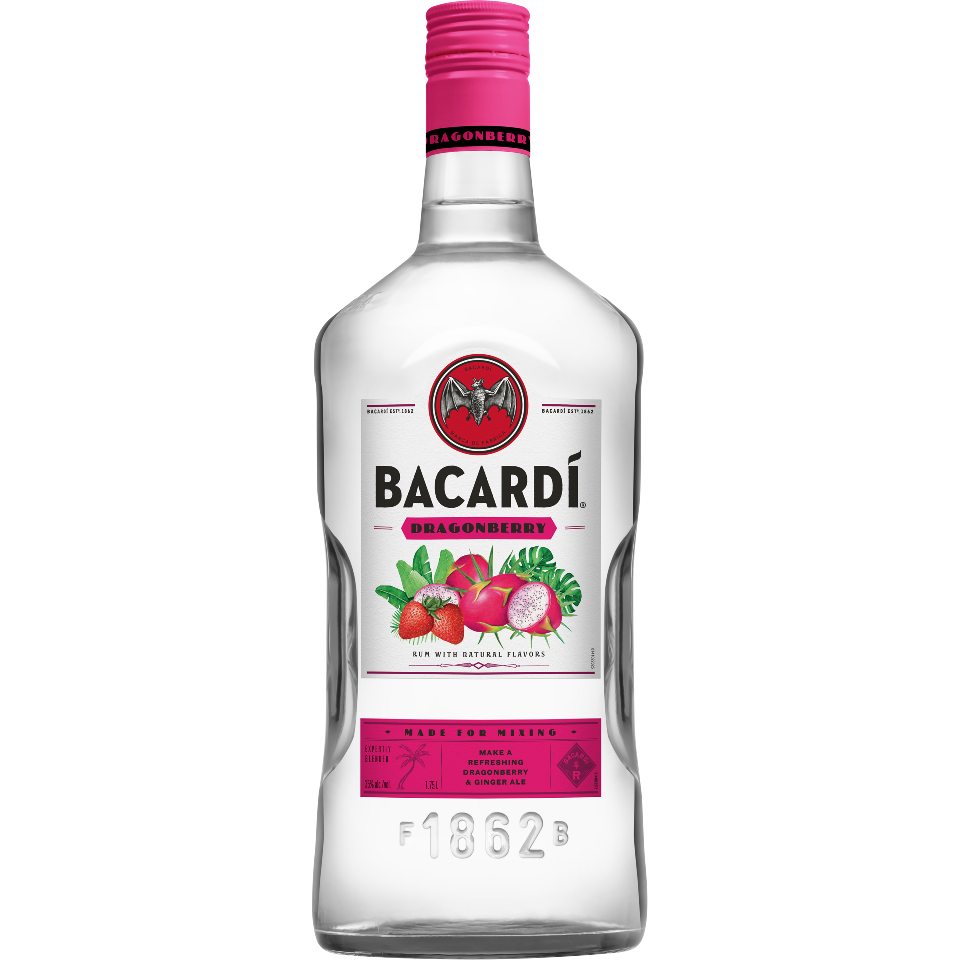 slide 5 of 5, Bacardí Bacardi Dragonberry Rum, Gluten Free 35% 175Cl/1.75L, 1.75 liter