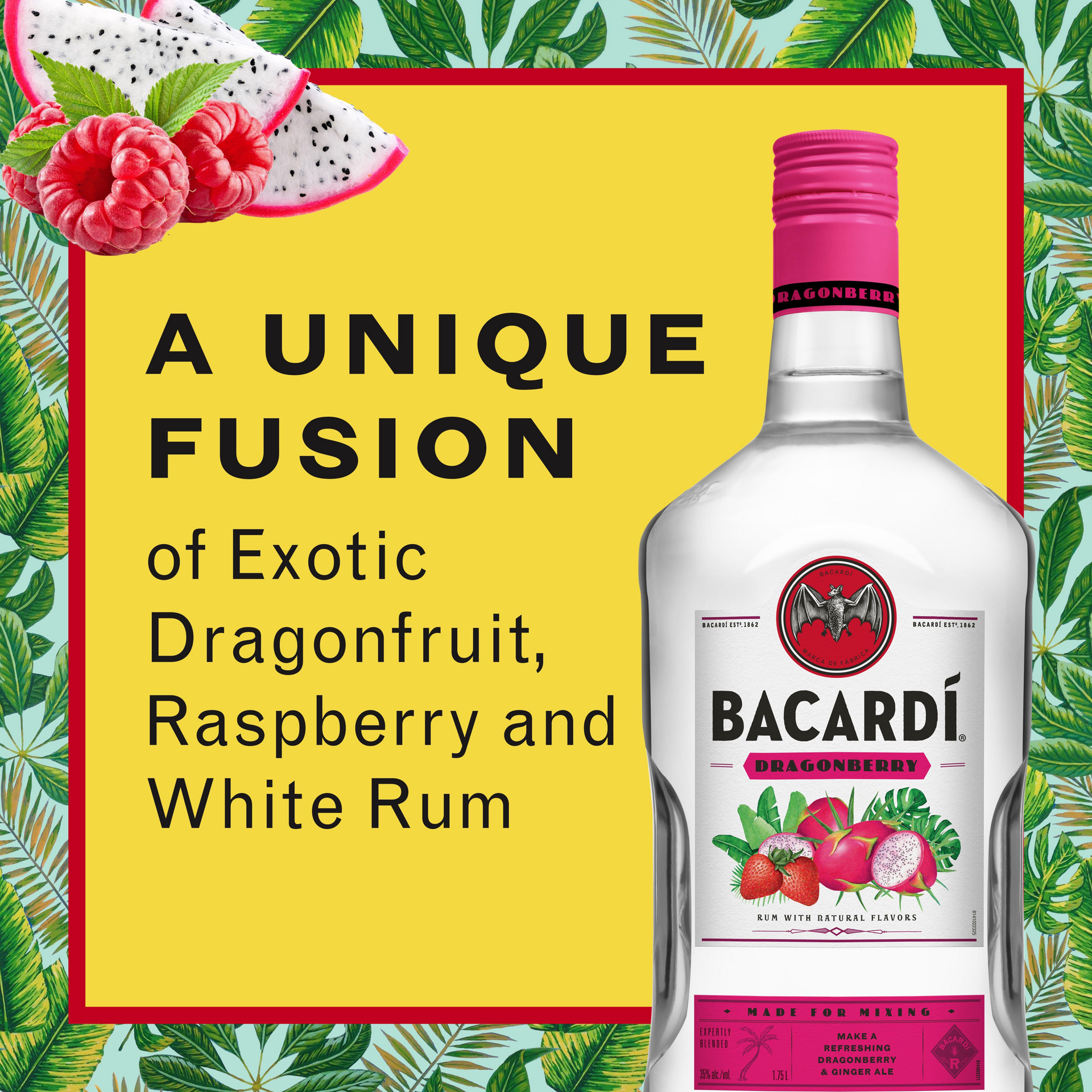 slide 3 of 5, Bacardí Bacardi Dragonberry Rum, Gluten Free 35% 175Cl/1.75L, 1.75 liter