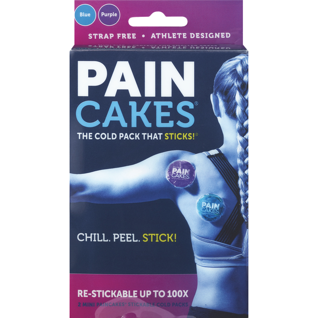 slide 1 of 1, Mini Strap Free 2 Pack Blue Purple Paincakes Stickable Cold Packs, 2 ct