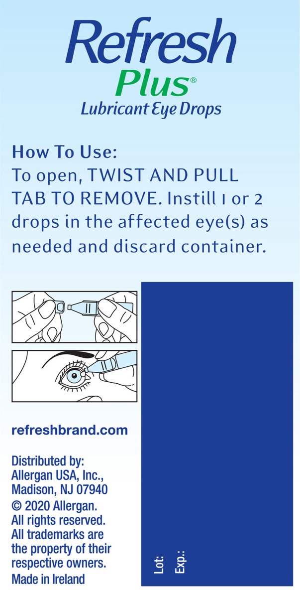 slide 2 of 5, Refresh Plus Lubricant Eye Drops Preservative-Free Tears, 0.01 fl oz (0.4 mL), 30 Single-Use Containers, 0.40 mL