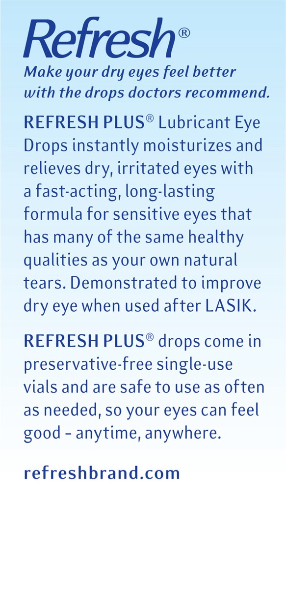 slide 3 of 5, Refresh Plus Lubricant Eye Drops Preservative-Free Tears, 0.01 fl oz (0.4 mL), 30 Single-Use Containers, 0.40 mL