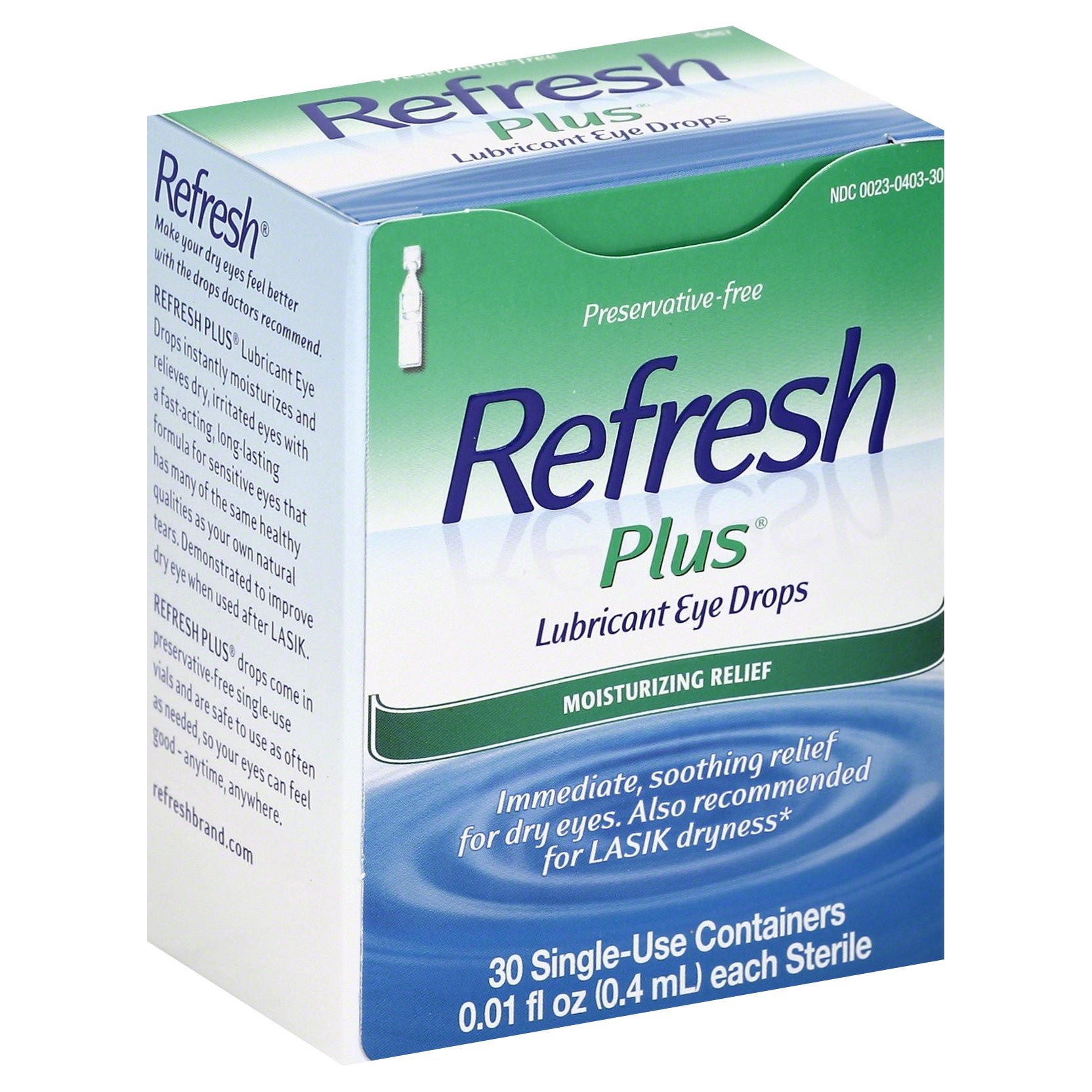 slide 1 of 5, Refresh Plus Lubricant Eye Drops Preservative-Free Tears, 0.01 fl oz (0.4 mL), 30 Single-Use Containers, 0.40 mL