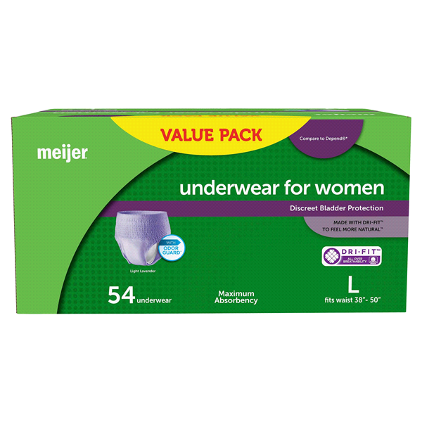 slide 1 of 1, Meijer Underwear for Women, Maximum Absorbency, Large, 54 ct