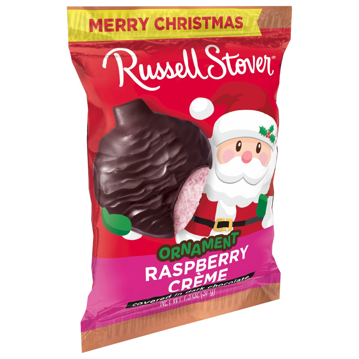 slide 6 of 8, RUSSELL STOVER Chistmas Dark Chocolate Raspberry Crème Ornament, 1.3 oz., 1.3 oz