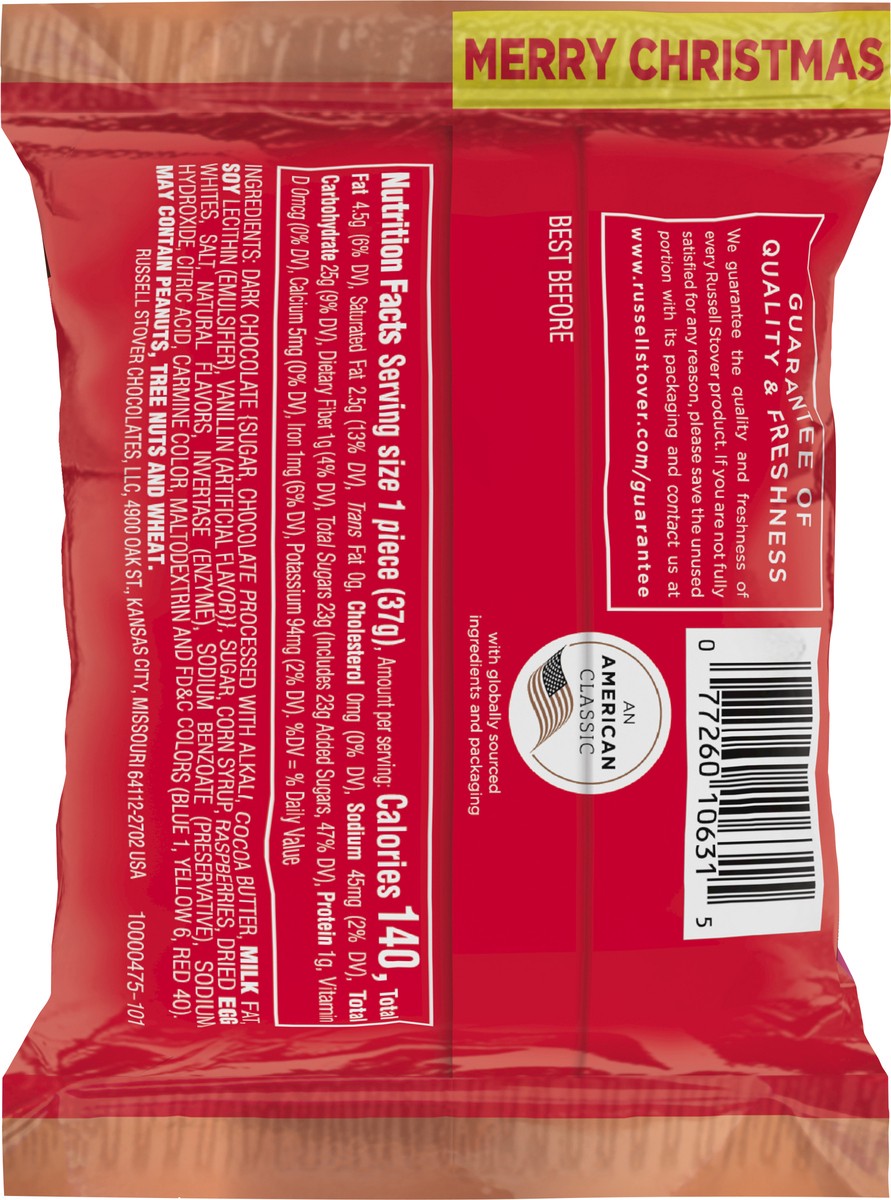 slide 5 of 8, RUSSELL STOVER Chistmas Dark Chocolate Raspberry Crème Ornament, 1.3 oz., 1.3 oz