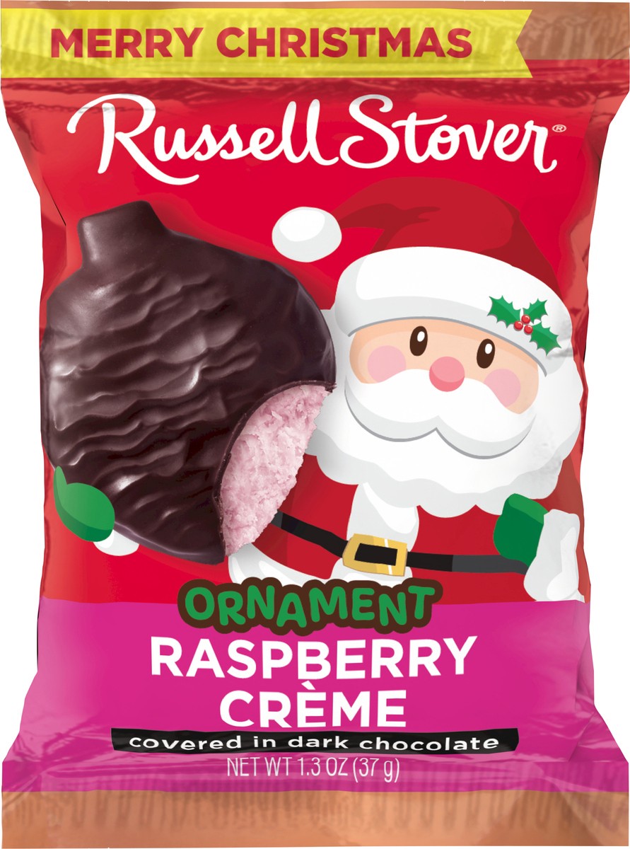 slide 3 of 8, RUSSELL STOVER Chistmas Dark Chocolate Raspberry Crème Ornament, 1.3 oz., 1.3 oz
