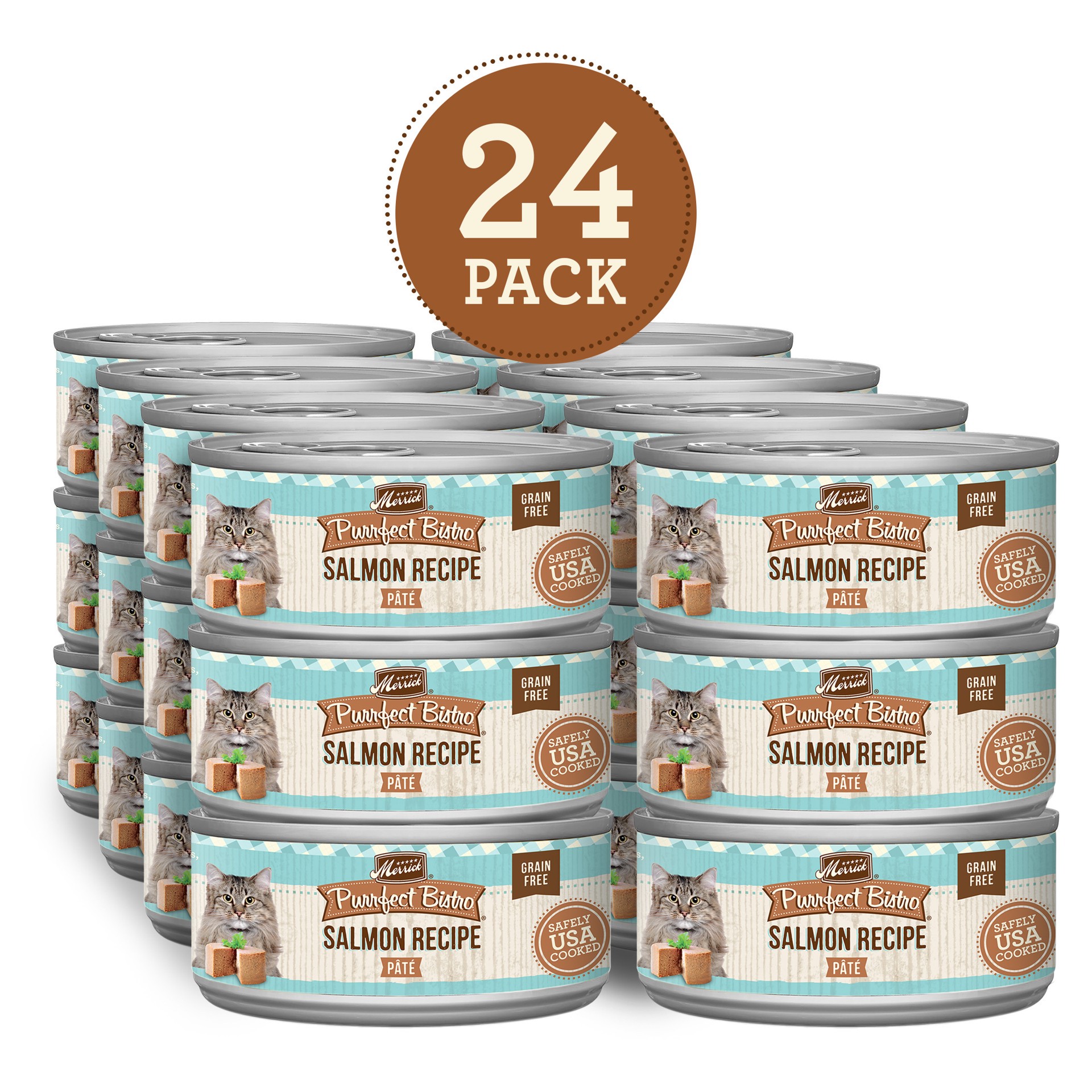 slide 7 of 8, Merrick Purrfect Bistro Grain Free Premium Soft Canned Pate Adult Wet Cat Food, High Protein Salmon Recipe, 5.5 oz