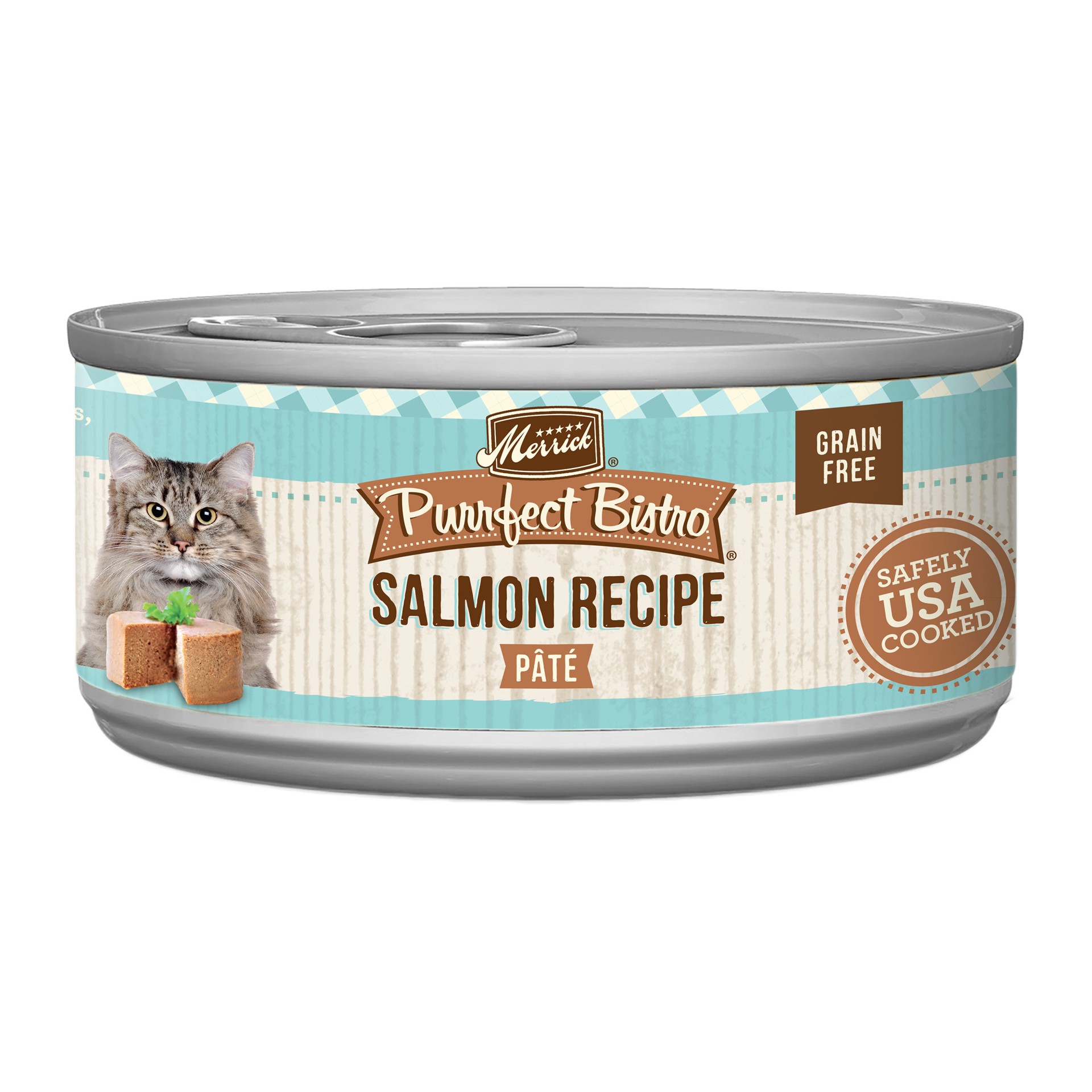 slide 1 of 8, Merrick Purrfect Bistro Grain Free Premium Soft Canned Pate Adult Wet Cat Food, High Protein Salmon Recipe, 5.5 oz