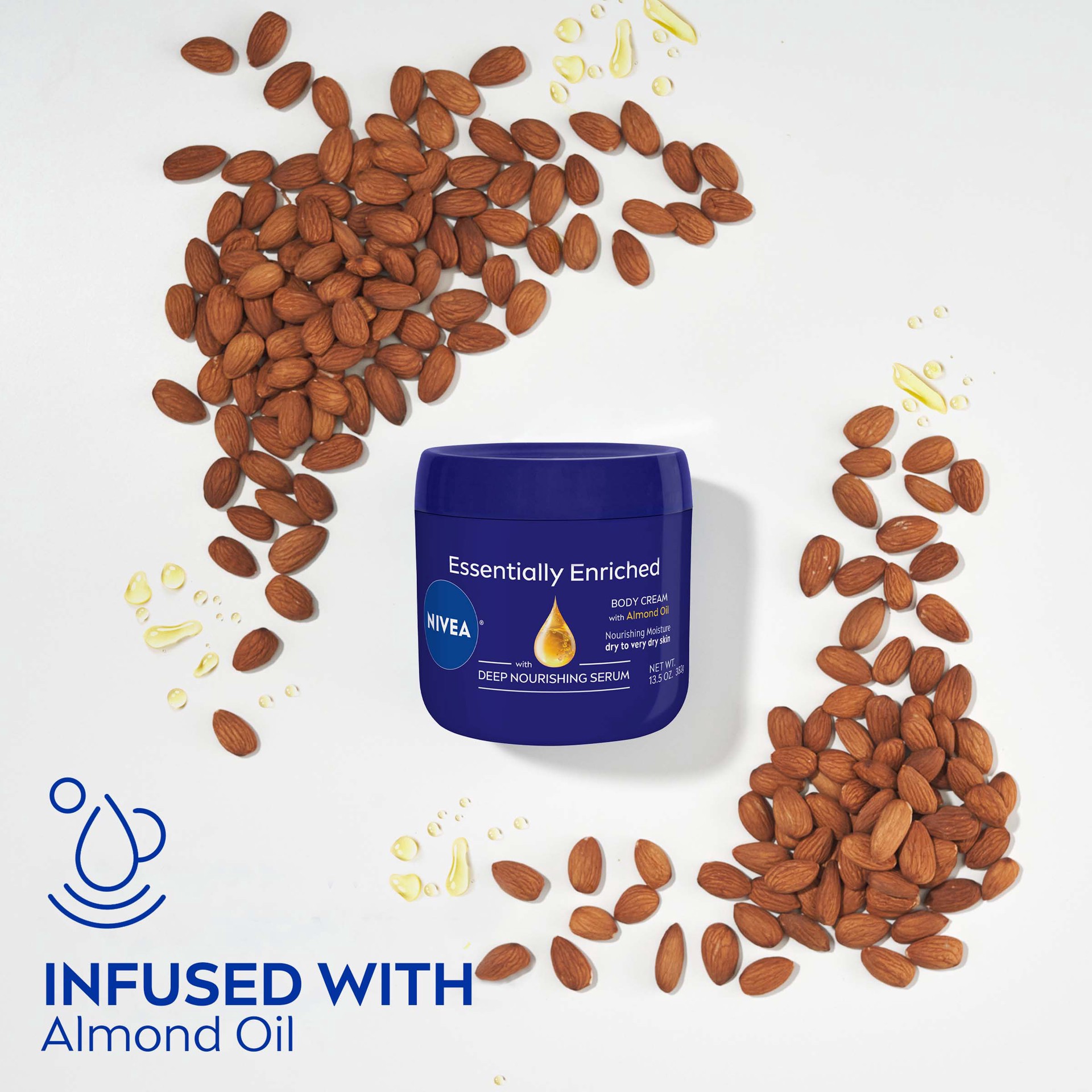 slide 7 of 10, Nivea Essentially Enriched Body Cream Almond Oil, 13.5 oz