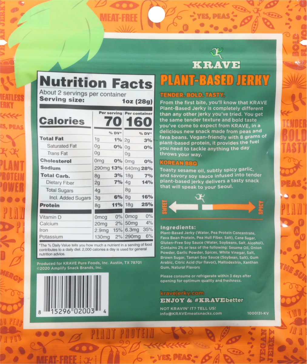 slide 5 of 9, Krave Plant-Based Korean BBQ Jerky 2.2 oz, 2.2 oz