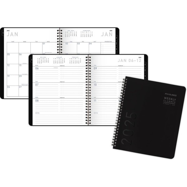slide 3 of 4, 2025 At-A-Glance Contemporary Lite Weekly/Monthly Planner, 7"" X 8-3/4"", Black, January To December, 7054Xl0525, 1 ct