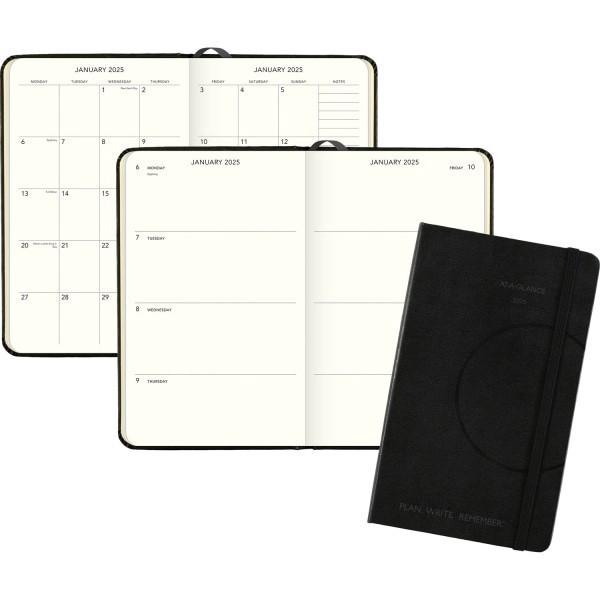 slide 3 of 4, 2025 At-A-Glance Plan. Write. Remember. Weekly/Monthly Planner, 5"" X 8-1/4"", Black, January To December, 1 ct