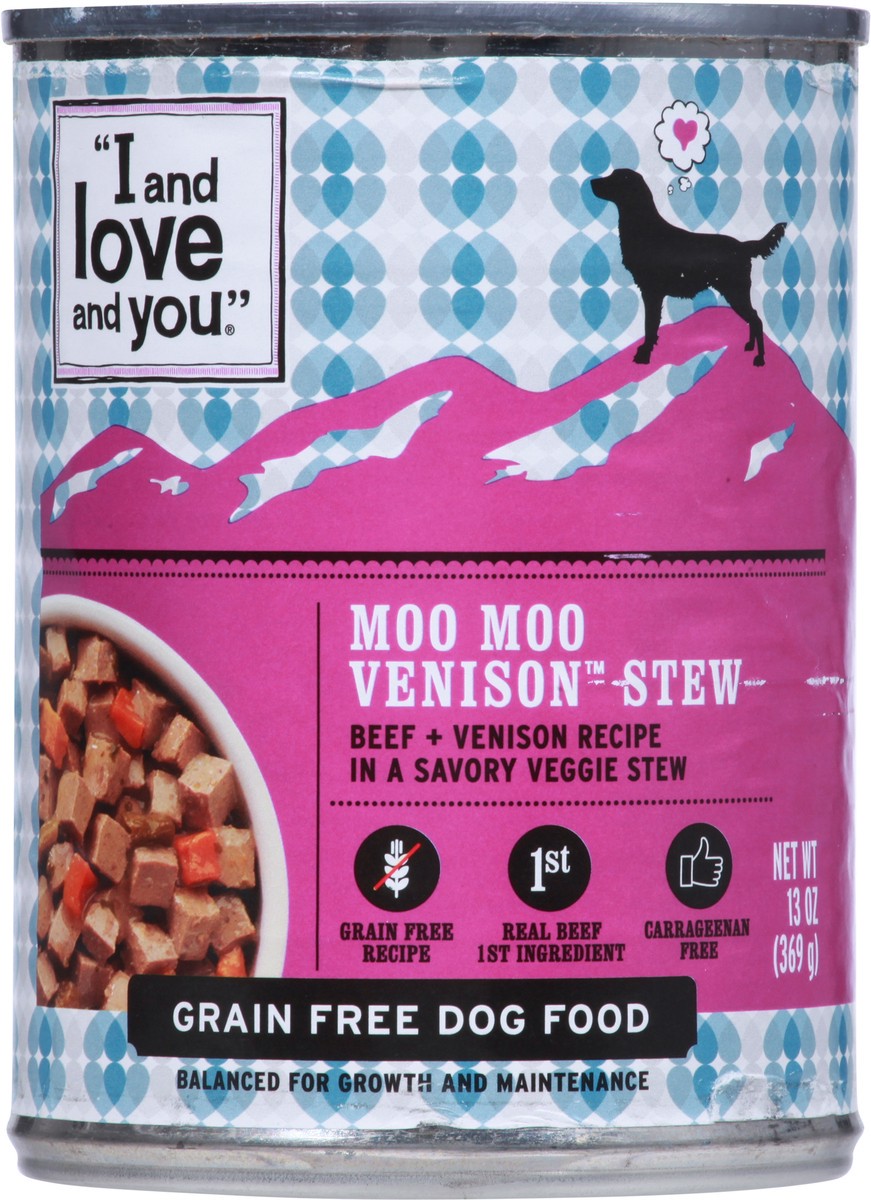 slide 5 of 9, I and Love and You Grain Free Moo Moo Venison Stew Dog Food 13 oz, 13 oz