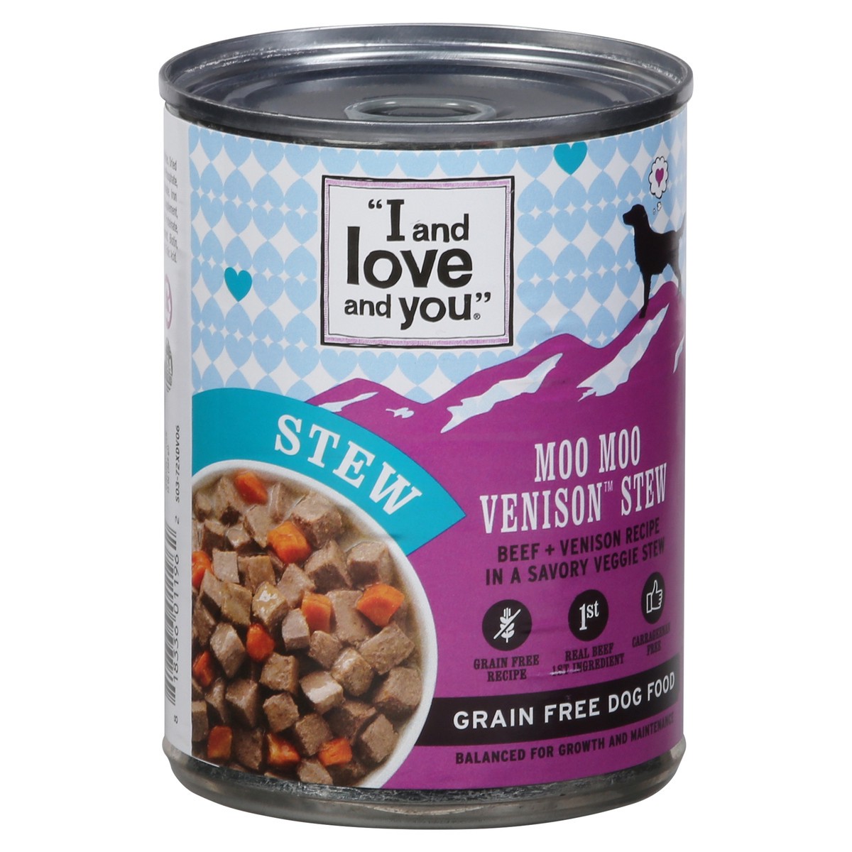 slide 1 of 9, I and Love and You Grain Free Moo Moo Venison Stew Dog Food 13 oz, 13 oz