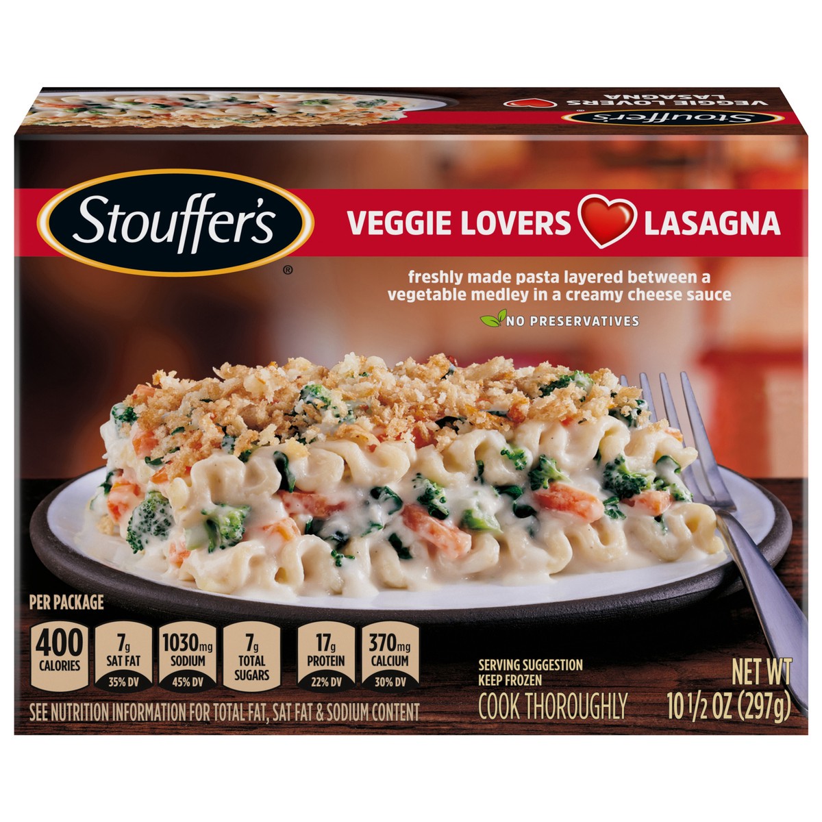 slide 1 of 15, Stouffer's Vegetable Lasagna Frozen Meal, 10.5 oz