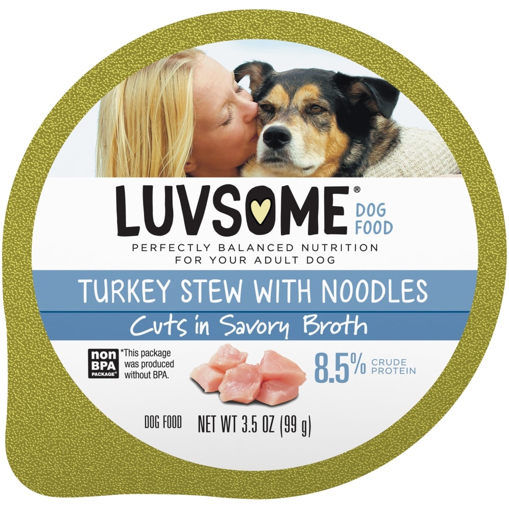 slide 1 of 1, Luvsome Turkey Stew with Noodles in Savory Broth Wet Dog Food, 3.5 oz