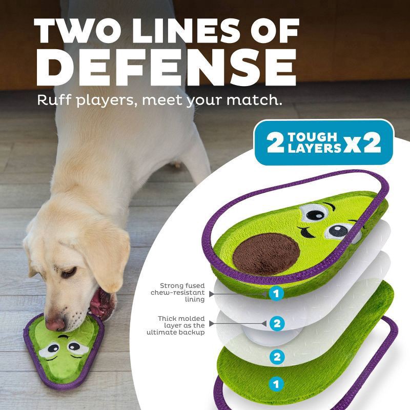 slide 5 of 7, Outward Hound Tough Skinz Avocado Dog Toy, MED