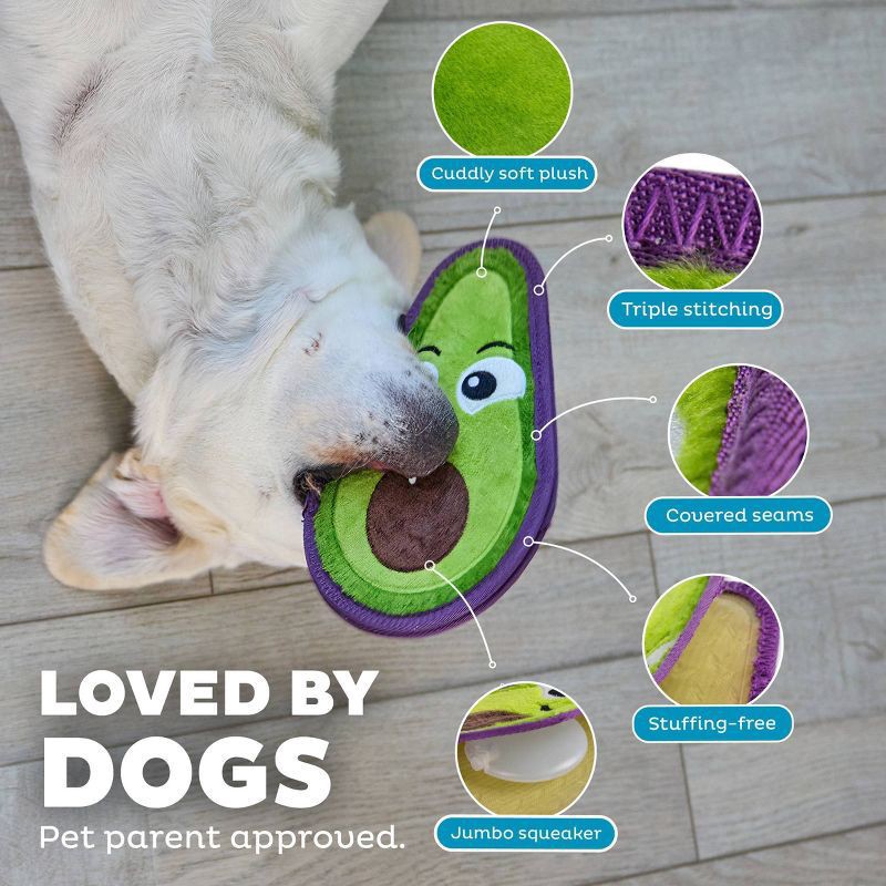 slide 3 of 7, Outward Hound Tough Skinz Avocado Dog Toy, MED