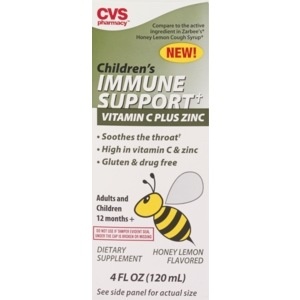 slide 1 of 1, CVS Health Children's Immune Support Vitamin C Plus Zinc Cough Syrup Honey & Lemon, 4 oz