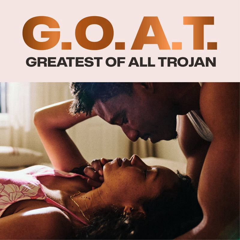 slide 9 of 9, Trojan G.O.A.T. Latex-Free Lubricated Condoms for Men, Patent Pending Ultra Flex Non-Latex Material, Soft, Strong, Odorless & Colorless, 10 Count, 10 ct