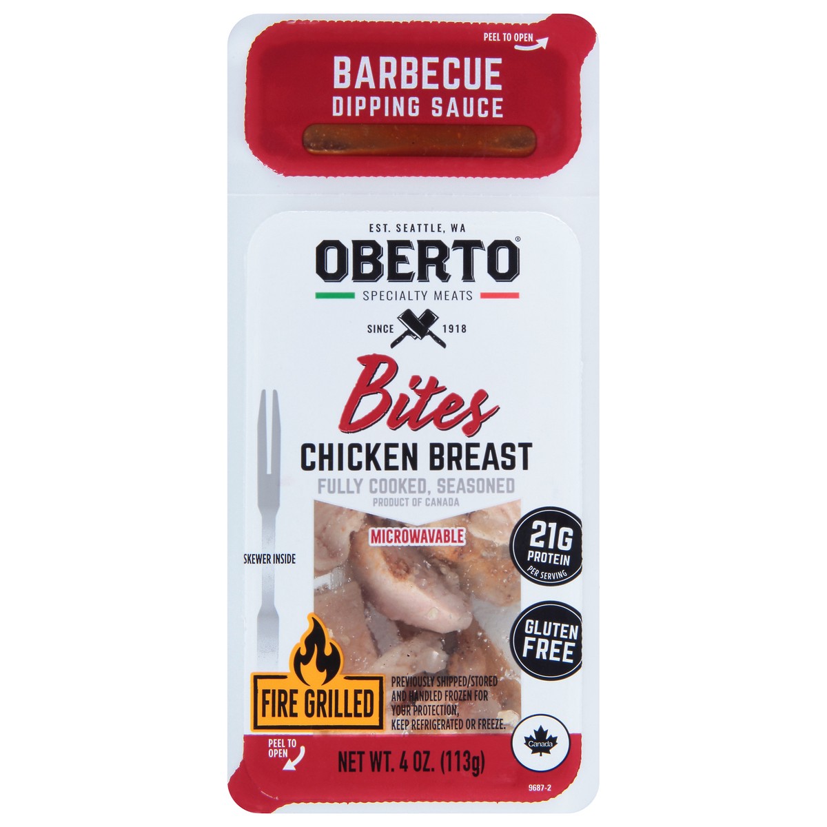 slide 1 of 9, Oberto Bites Barbecue Dipping Sauce Fire Grilled Chicken Breast 4 oz, 4 oz