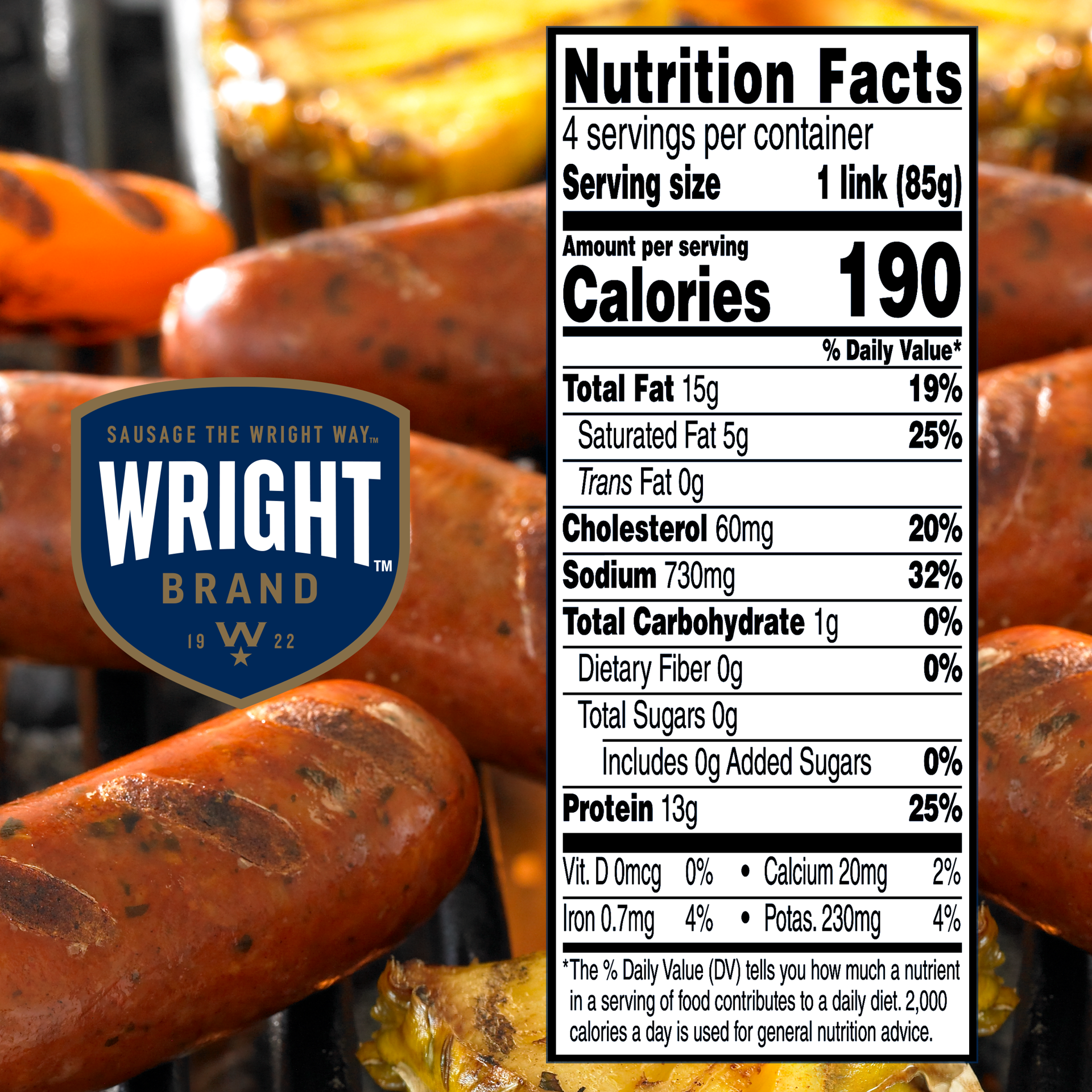 slide 8 of 10, Wright Brand Real Wood Smoked Applewood Smoked Sausage, 4 ct, 12 oz