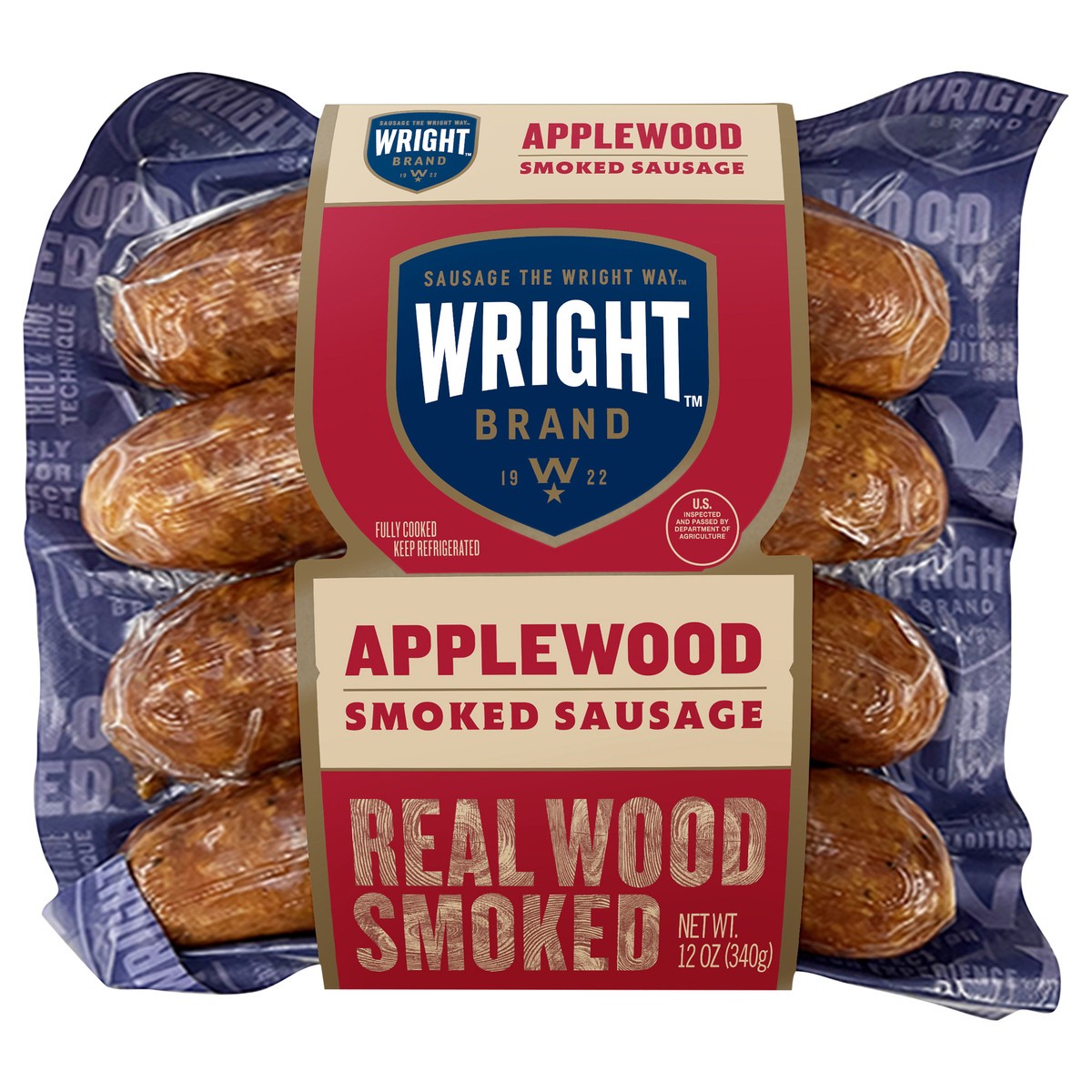 slide 1 of 10, Wright Brand Real Wood Smoked Applewood Smoked Sausage, 4 ct, 12 oz