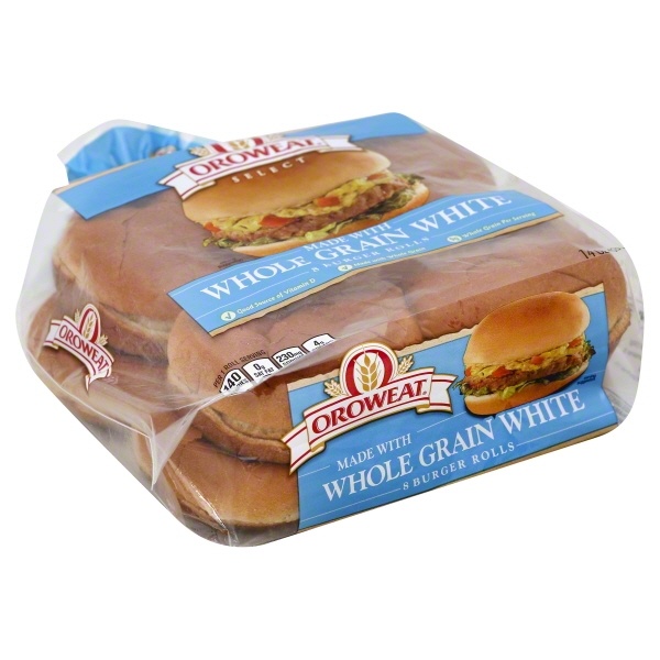 slide 1 of 1, Oroweat Whole Grain White Burger Rolls, 14 oz