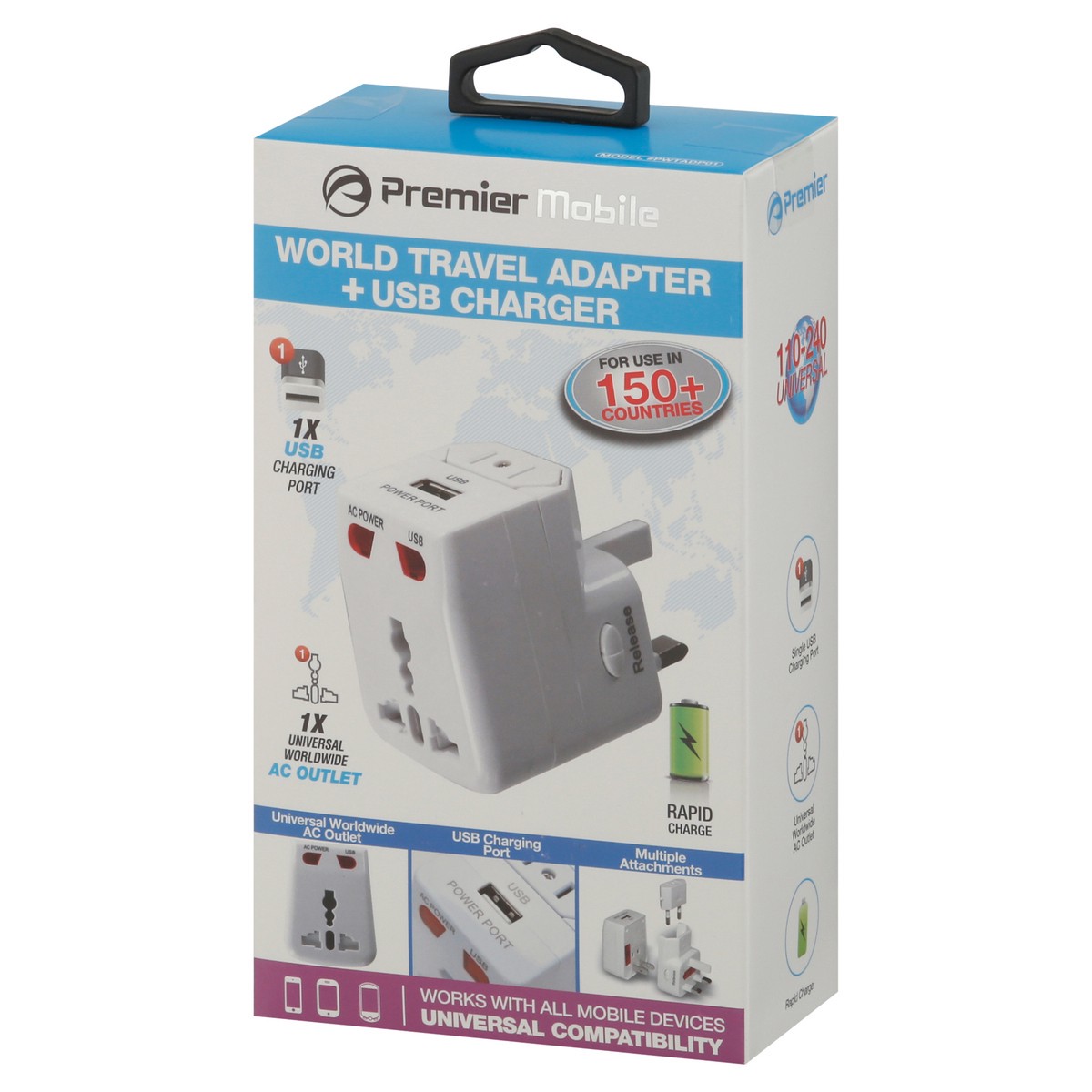 slide 7 of 11, Premier Mobile World Travel Adapter + USB Charger 1 ea, 1 ct