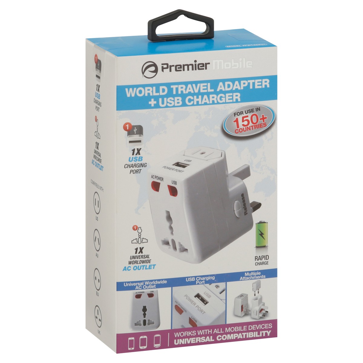 slide 3 of 11, Premier Mobile World Travel Adapter + USB Charger 1 ea, 1 ct
