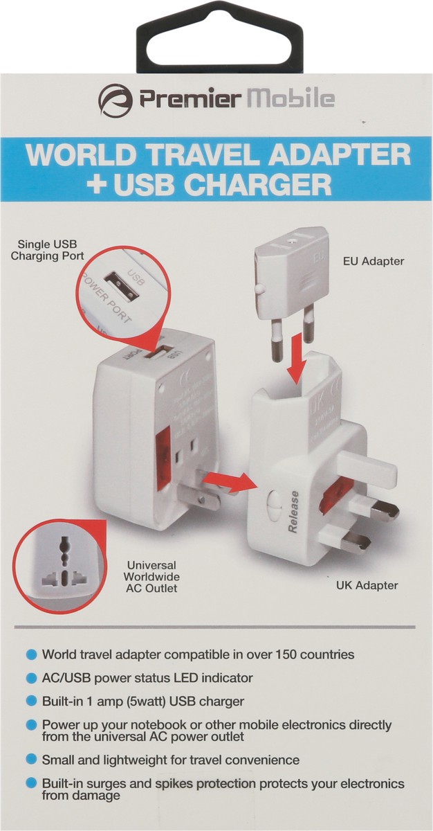 slide 6 of 11, Premier Mobile World Travel Adapter + USB Charger 1 ea, 1 ct