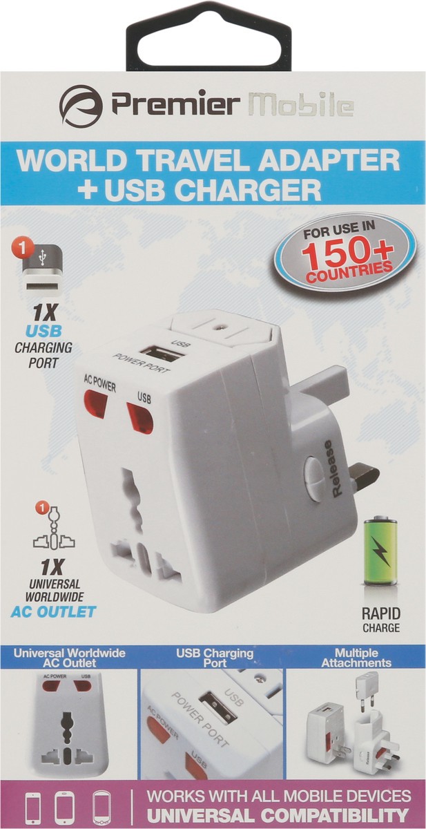 slide 10 of 11, Premier Mobile World Travel Adapter + USB Charger 1 ea, 1 ct