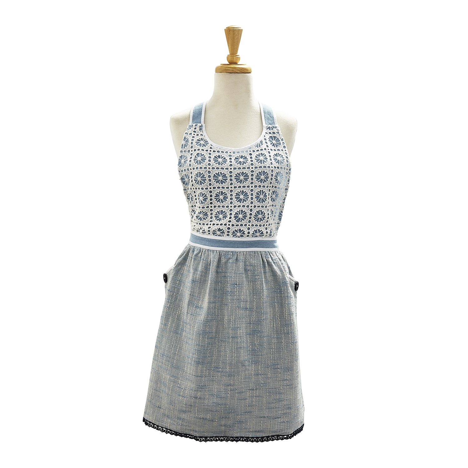 slide 1 of 1, Sur La Table Blue Lace Apron, 1 ct