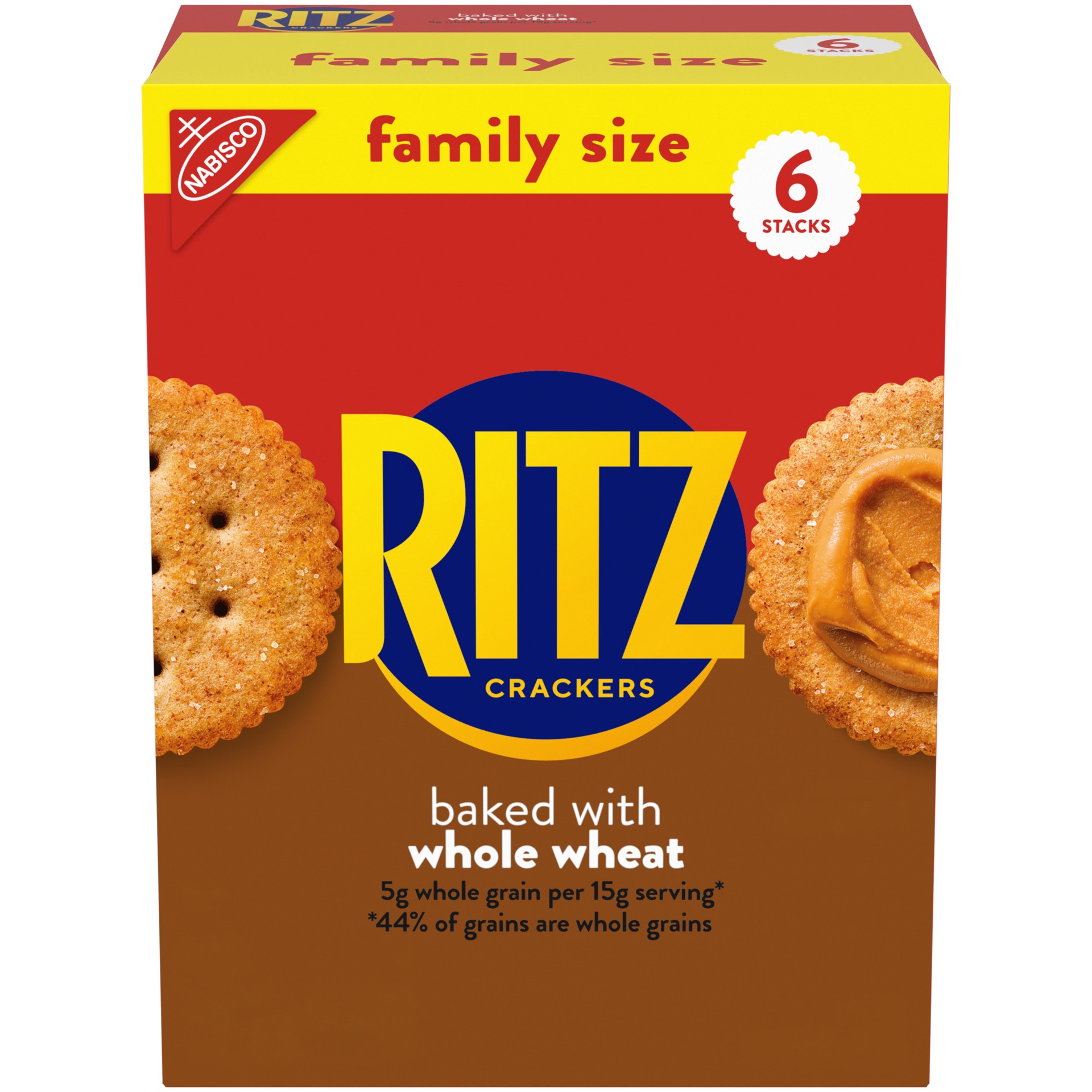 slide 1 of 9, RITZ Whole Wheat Crackers, Snacks for Kids and Adults, Lunch Snacks, Family Size, 19.3 oz, 19.3 oz