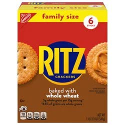 RITZ Whole Wheat Crackers, Snacks for Kids and Adults, Lunch Snacks, Family Size, 19.3 oz