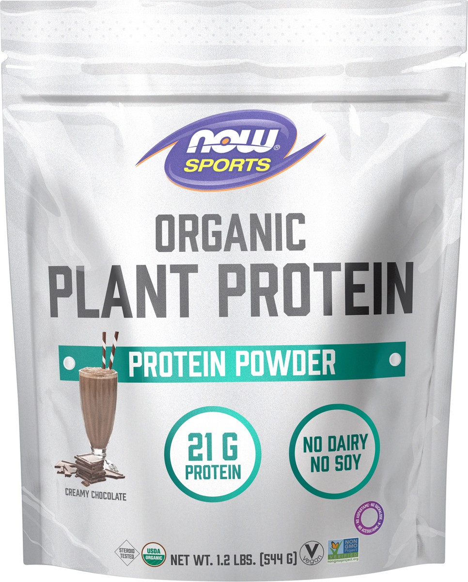 slide 9 of 9, Now Chocolate Plant Protein Powder, 1 lb