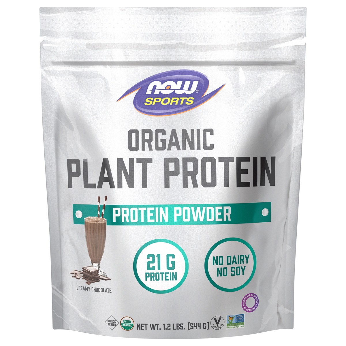slide 2 of 9, Now Chocolate Plant Protein Powder, 1 lb