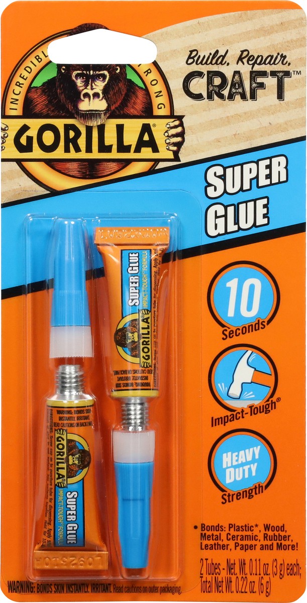 slide 6 of 11, Gorilla Super Glue 2 - 0.11 oz Tubes, 2 ct