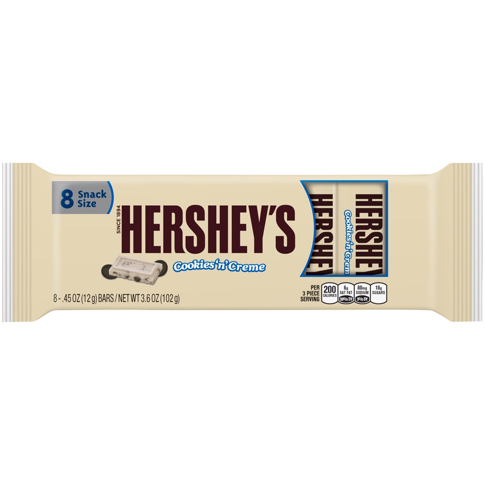 slide 1 of 1, Hershey's Snack Size Cookies 'N Creme Bars, 8 ct; 0.45 oz