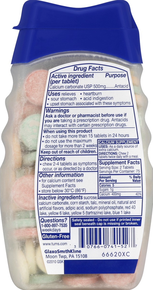 slide 3 of 3, Tums Regular Strength Assorted Fruit Antacid/Calcium Supplement Chewable Tablets, 150 ct