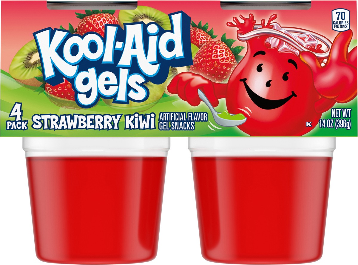 slide 3 of 9, Kool-Aid Gels Strawberry Kiwi Jell-O Ready-to-Eat Gelatin Snacks, 4 ct Cups, 4 ct