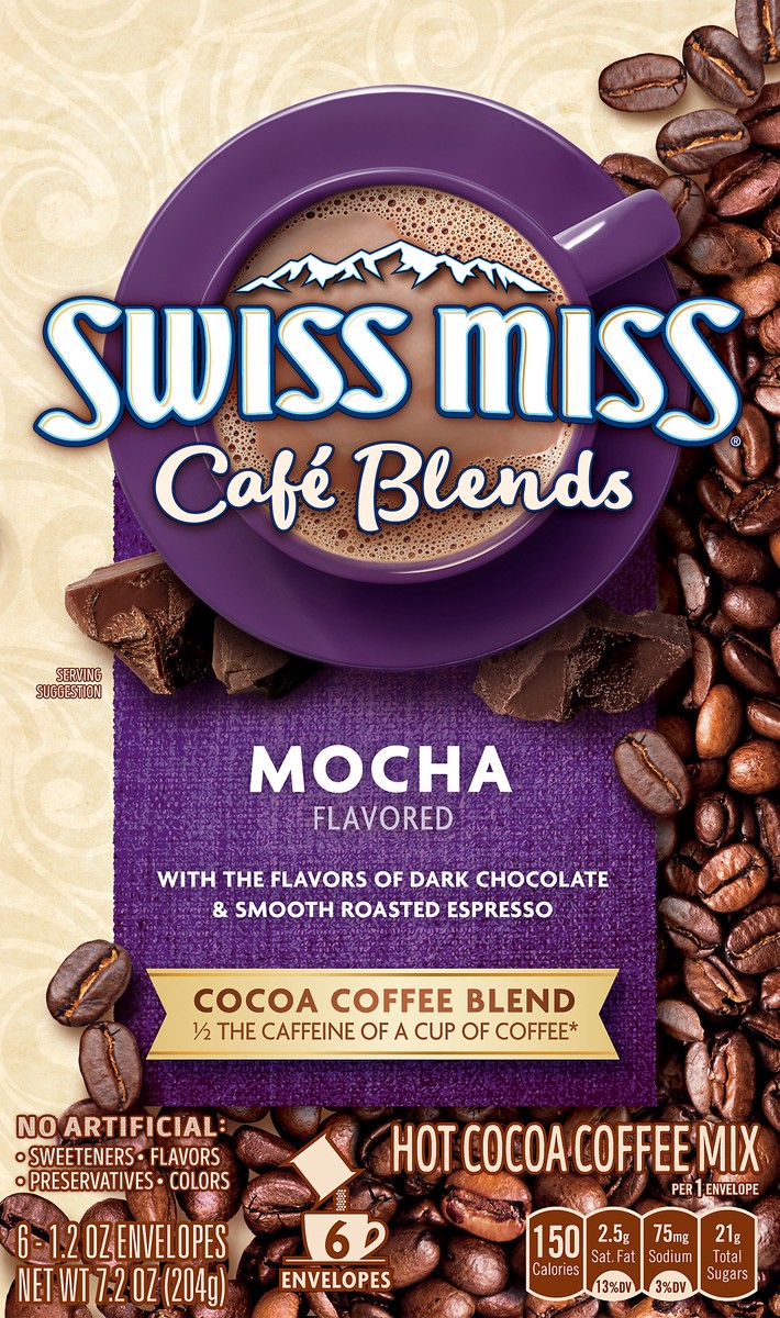 slide 2 of 10, Swiss Miss Cafe Blends Hot Cocoa Mocha Flavored Coffee Mix - 6 ct, 6 ct