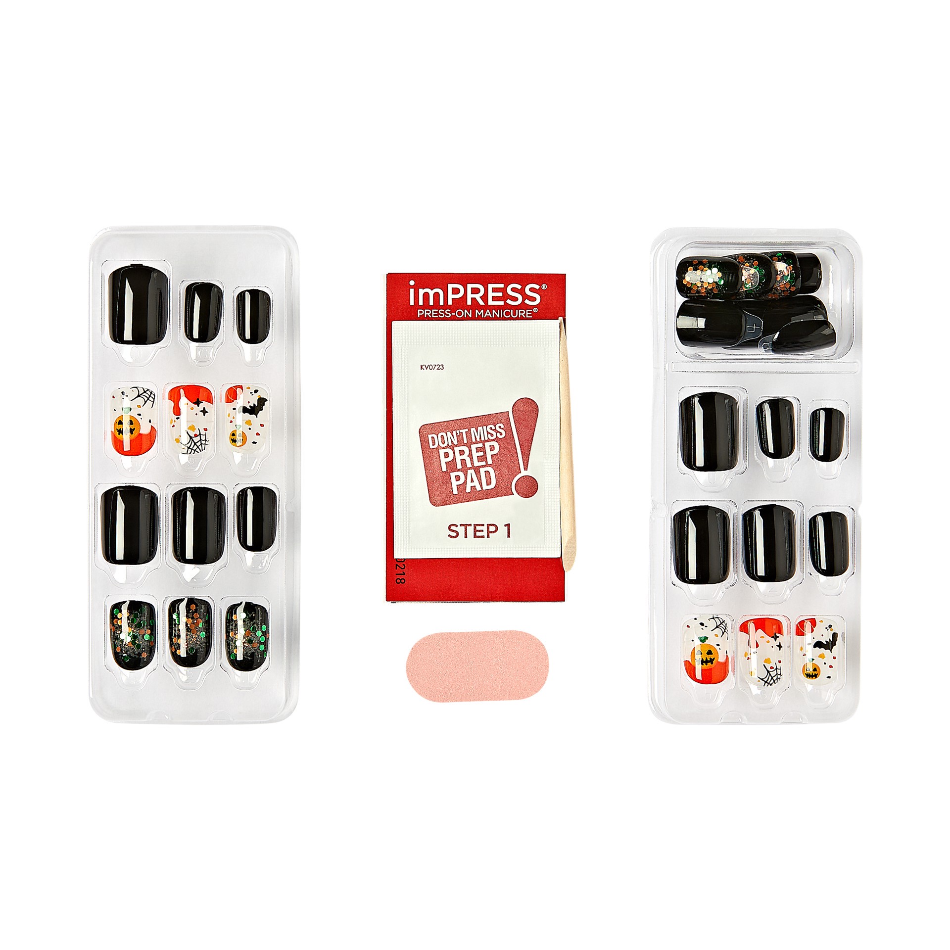 slide 5 of 5, imPRESS Press-On Nails, Halloween, No Glue Needed, Black, Short Square Shape, 33 Ct., 30 ct