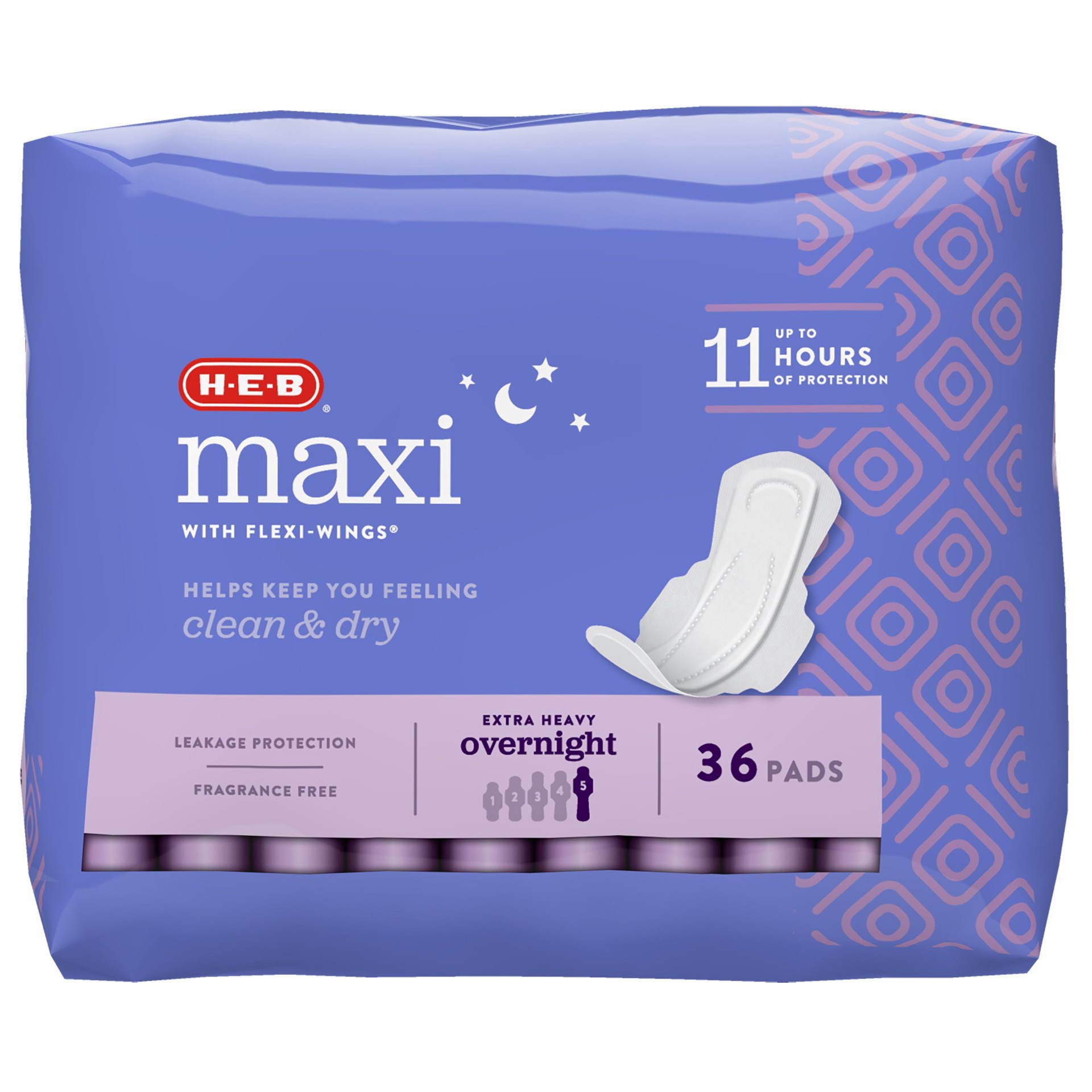 slide 1 of 1, H-E-B Maxi with Flexi-Wings Overnight Pads - Extra Heavy, 36 ct
