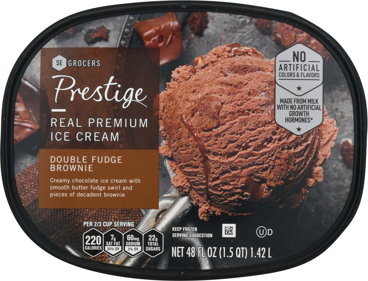 slide 8 of 9, Prestige Real Premium Ice Cream Double Fudge Brownie, 48 oz