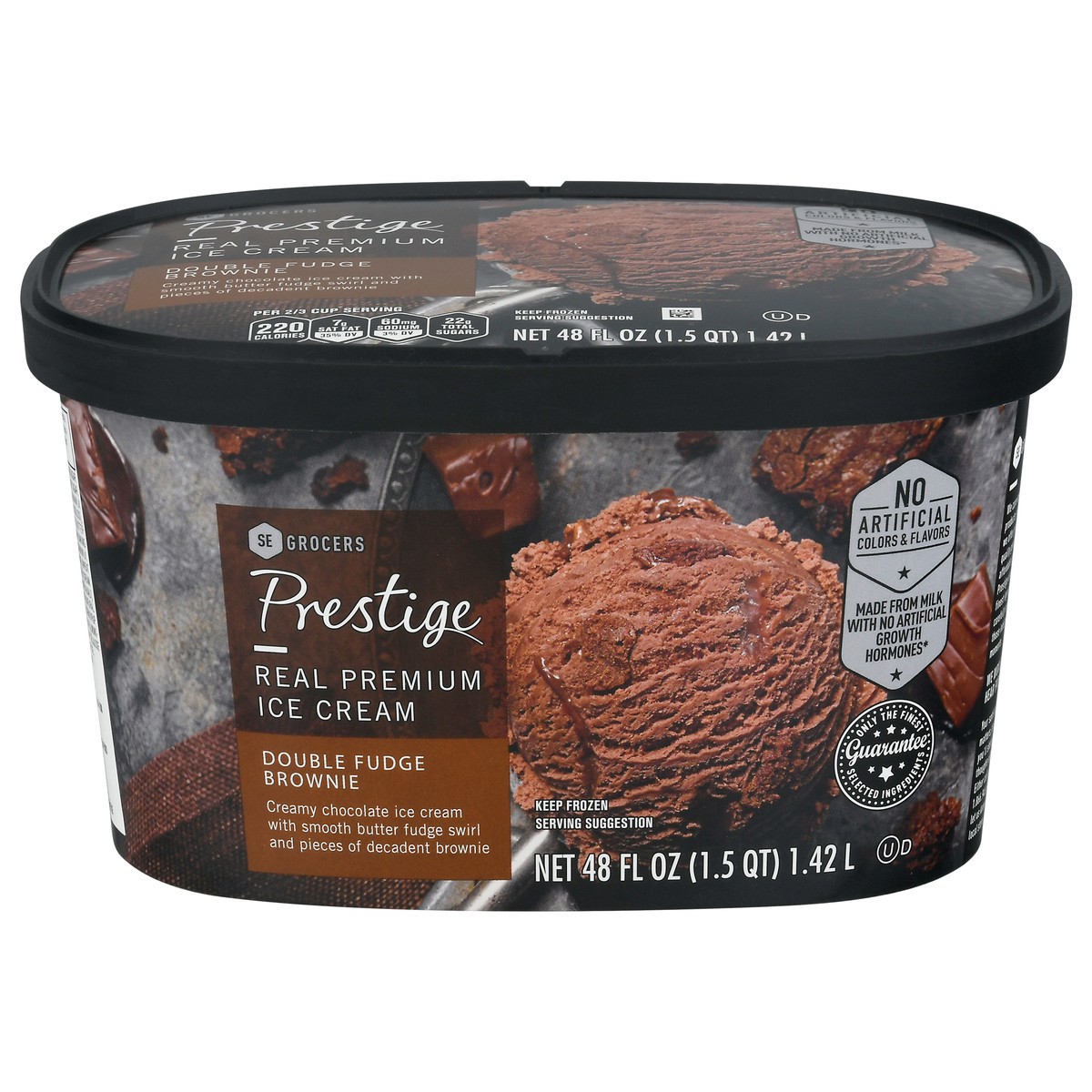 slide 1 of 9, Prestige Real Premium Ice Cream Double Fudge Brownie, 48 oz